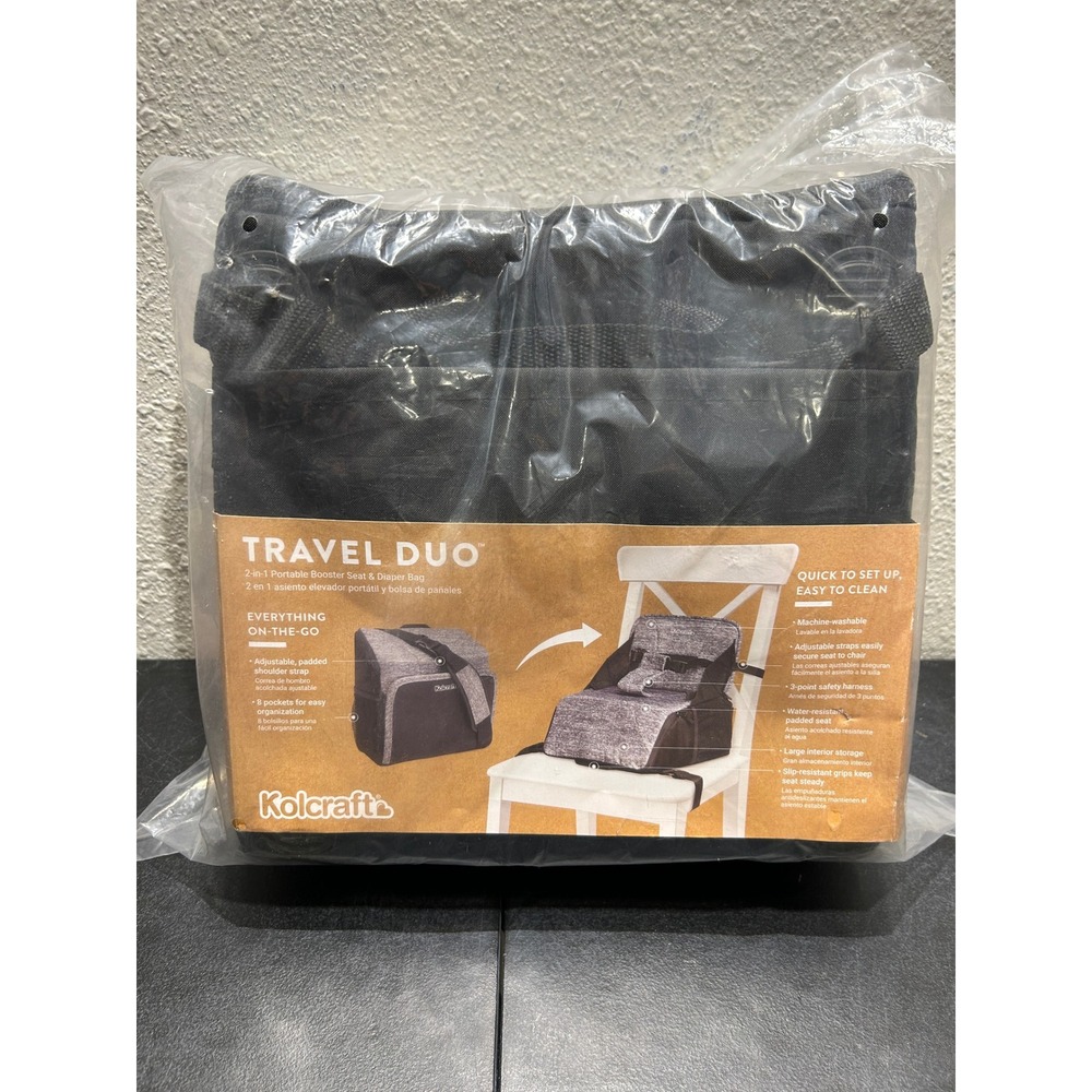 Kolcraft Travel Duo 2-in-1 Portable Booster Seat Diaper Bag Polyester Black Gray